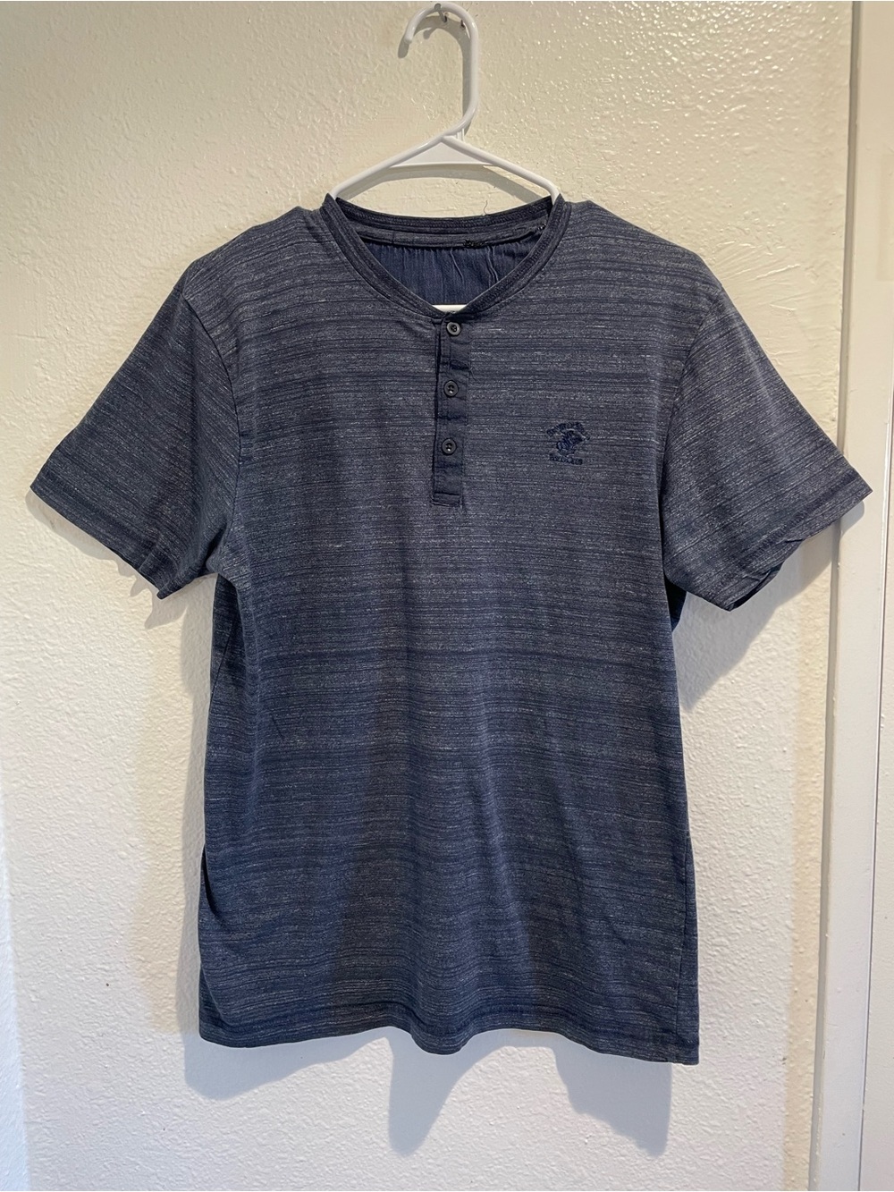 Beverly Hills Polo Club Men Small Henley Shirt Blue Space Dye Short Sleeve Tee
